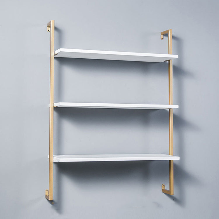 Industrial Wall Mounted Bookshelf Iron Frame Solid Wood Shelf Bookshelf 23.6"L x 9.8"W x 42.5"H White-Gold Clearhalo 'Bookcases' 'furn' 'furn_bookcases' 'Furniture' 'furniture_bookcases' 'kitchen' 'kitchen_bookcases' 'Living Room Furniture' 'Office Furniture' 4823232