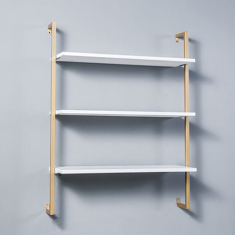 Industrial Wall Mounted Bookshelf Iron Frame Solid Wood Shelf Bookshelf 31.5"L x 9.8"W x 42.5"H White-Gold Clearhalo 'Bookcases' 'furn' 'furn_bookcases' 'Furniture' 'furniture_bookcases' 'kitchen' 'kitchen_bookcases' 'Living Room Furniture' 'Office Furniture' 4823233