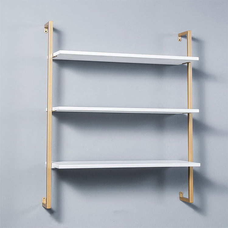 Industrial Wall Mounted Bookshelf Iron Frame Solid Wood Shelf Bookshelf 39.4"L x 9.8"W x 42.5"H White-Gold Clearhalo 'Bookcases' 'furn' 'furn_bookcases' 'Furniture' 'furniture_bookcases' 'kitchen' 'kitchen_bookcases' 'Living Room Furniture' 'Office Furniture' 4823234