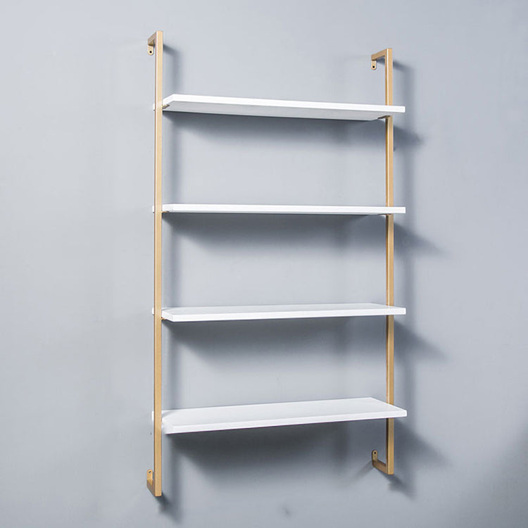 Industrial Wall Mounted Bookshelf Iron Frame Solid Wood Shelf Bookshelf 23.6"L x 9.8"W x 55.1"H White-Gold Clearhalo 'Bookcases' 'furn' 'furn_bookcases' 'Furniture' 'furniture_bookcases' 'kitchen' 'kitchen_bookcases' 'Living Room Furniture' 'Office Furniture' 4823235