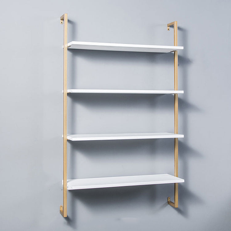 Industrial Wall Mounted Bookshelf Iron Frame Solid Wood Shelf Bookshelf 31.5"L x 9.8"W x 55.1"H White-Gold Clearhalo 'Bookcases' 'furn' 'furn_bookcases' 'Furniture' 'furniture_bookcases' 'kitchen' 'kitchen_bookcases' 'Living Room Furniture' 'Office Furniture' 4823236