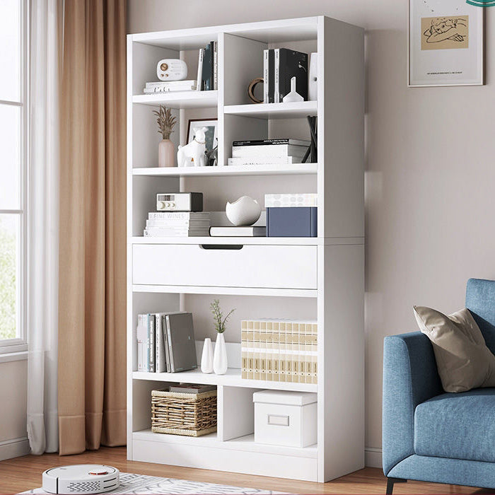 Scandinavian Style Bookshelf Engineered Wood Bookcase for Home Office Study Room White 19.7"L x 7.9"W x 60.2"H Clearhalo 'Bookcases' 'Furniture' 'furniture_bookcases' 'kitchen' 'kitchen_bookcases' 'Living Room Furniture' 'Office Furniture' 4823322