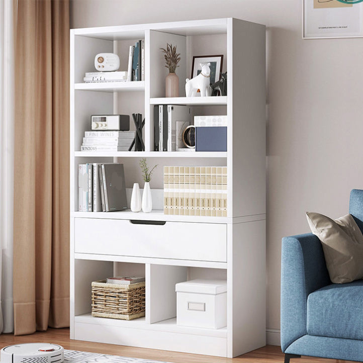 Scandinavian Style Bookshelf Engineered Wood Bookcase for Home Office Study Room White 19.7"L x 7.9"W x 48.8"H Clearhalo 'Bookcases' 'Furniture' 'furniture_bookcases' 'kitchen' 'kitchen_bookcases' 'Living Room Furniture' 'Office Furniture' 4823323