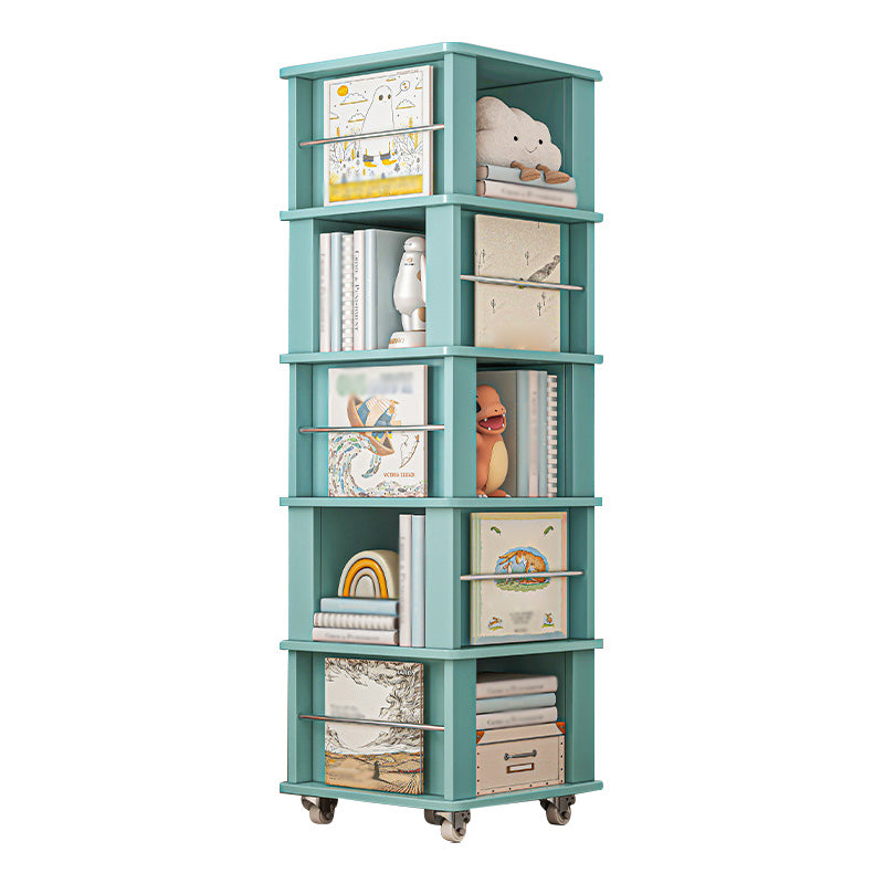 Scandinavian Manufactured Wood Corner Bookshelf Vertical Bookshelf with Caster Wheels 18.9"L x 18.9"W x 64.2"H Green Clearhalo 'Bookcases' 'furn' 'furn_bookcases' 'Furniture' 'furniture_bookcases' 'kitchen' 'kitchen_bookcases' 'Living Room Furniture' 'Office Furniture' 4823414