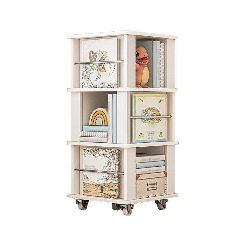 Scandinavian Manufactured Wood Corner Bookshelf Vertical Bookshelf with Caster Wheels 15.7"L x 15.7"W x 39.4"H White Clearhalo 'Bookcases' 'furn' 'furn_bookcases' 'Furniture' 'furniture_bookcases' 'kitchen' 'kitchen_bookcases' 'Living Room Furniture' 'Office Furniture' 4823417