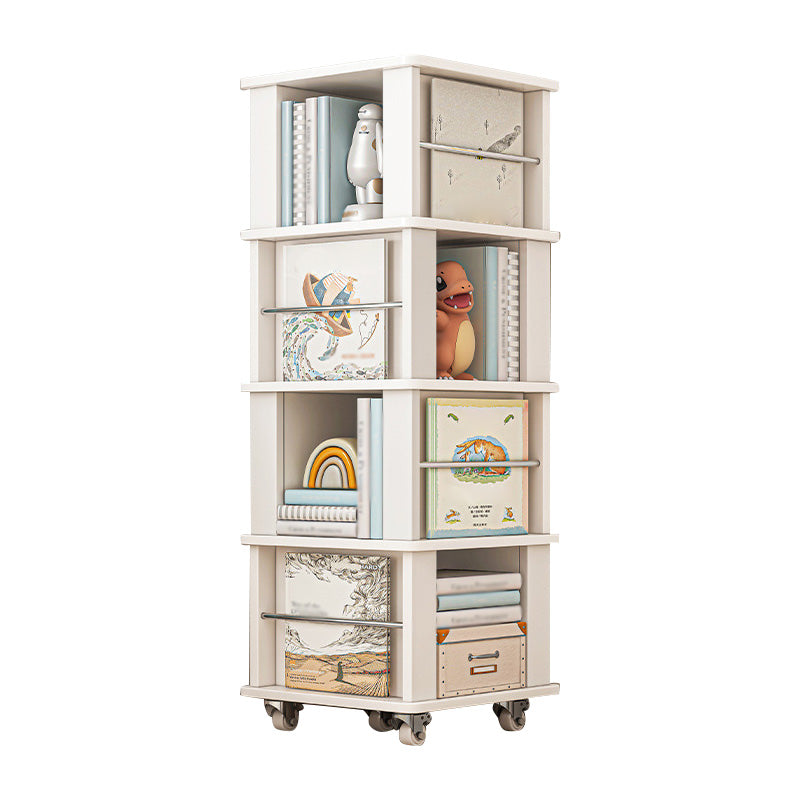 Scandinavian Manufactured Wood Corner Bookshelf Vertical Bookshelf with Caster Wheels 15.7"L x 15.7"W x 52"H White Clearhalo 'Bookcases' 'furn' 'furn_bookcases' 'Furniture' 'furniture_bookcases' 'kitchen' 'kitchen_bookcases' 'Living Room Furniture' 'Office Furniture' 4823424