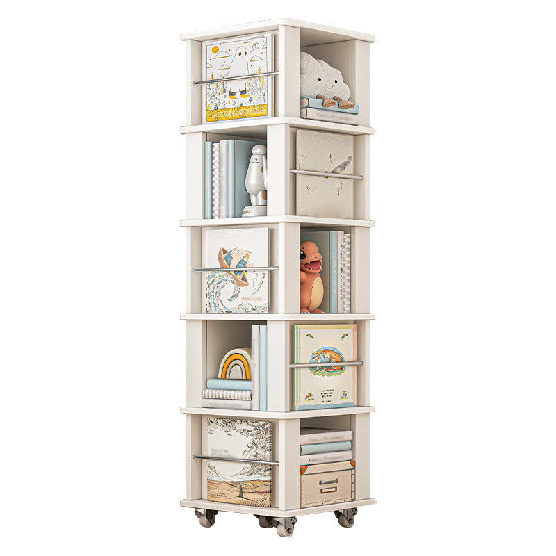 Scandinavian Manufactured Wood Corner Bookshelf Vertical Bookshelf with Caster Wheels 15.7"L x 15.7"W x 64.2"H White Clearhalo 'Bookcases' 'furn' 'furn_bookcases' 'Furniture' 'furniture_bookcases' 'kitchen' 'kitchen_bookcases' 'Living Room Furniture' 'Office Furniture' 4823427