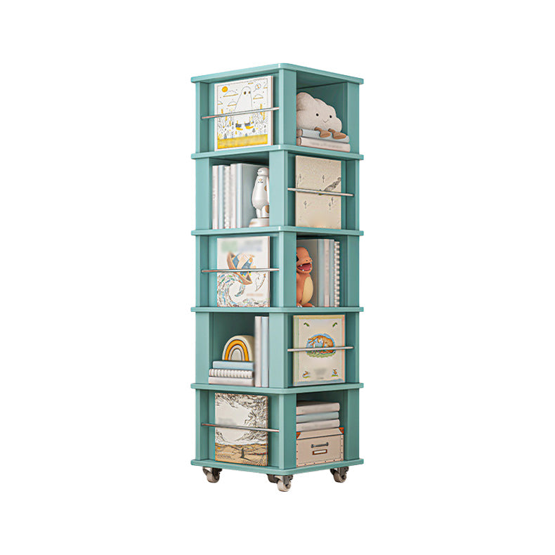 Scandinavian Manufactured Wood Corner Bookshelf Vertical Bookshelf with Caster Wheels 15.7"L x 15.7"W x 64.2"H Green Clearhalo 'Bookcases' 'furn' 'furn_bookcases' 'Furniture' 'furniture_bookcases' 'kitchen' 'kitchen_bookcases' 'Living Room Furniture' 'Office Furniture' 4823428