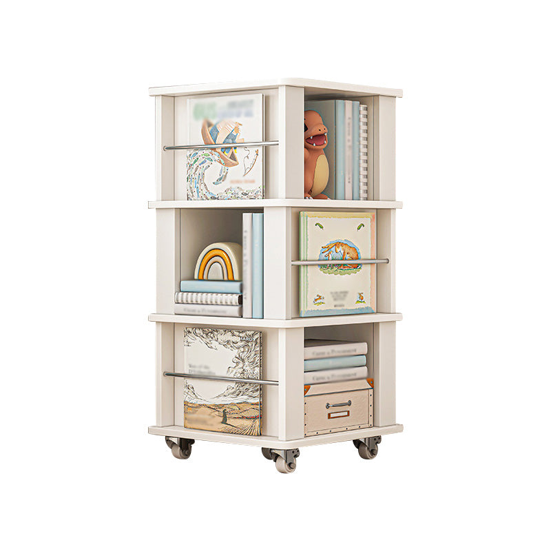 Scandinavian Manufactured Wood Corner Bookshelf Vertical Bookshelf with Caster Wheels 18.9"L x 18.9"W x 39.4"H White Clearhalo 'Bookcases' 'furn' 'furn_bookcases' 'Furniture' 'furniture_bookcases' 'kitchen' 'kitchen_bookcases' 'Living Room Furniture' 'Office Furniture' 4823429