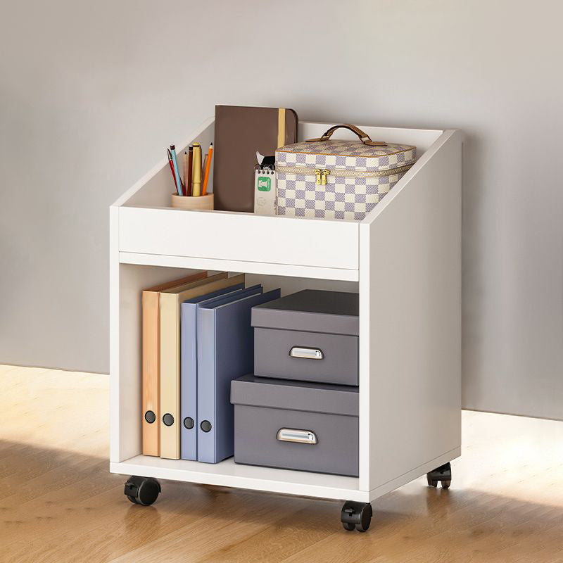 Modern Style Bookshelf Home Wooden Shelf Bookcase with Caster Wheels 15.7"L x 11.8"W x 21.7"H White Clearhalo 'Bookcases' 'furn' 'furn_bookcases' 'Furniture' 'furniture_bookcases' 'kitchen' 'kitchen_bookcases' 'Living Room Furniture' 'Office Furniture' 4823514