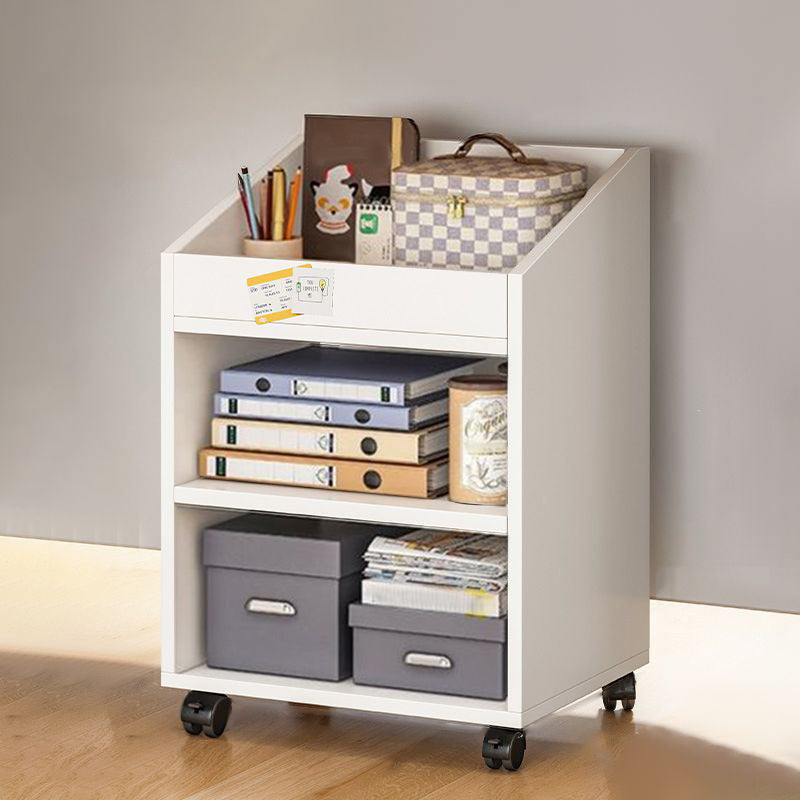 Modern Style Bookshelf Home Wooden Shelf Bookcase with Caster Wheels 16"L x 12"W x 24"H White Clearhalo 'Bookcases' 'furn' 'furn_bookcases' 'Furniture' 'furniture_bookcases' 'kitchen' 'kitchen_bookcases' 'Living Room Furniture' 'Office Furniture' 4823516