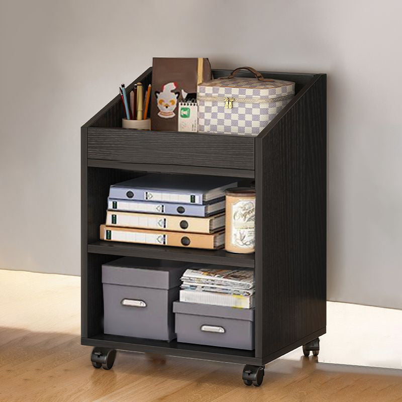 Modern Style Bookshelf Home Wooden Shelf Bookcase with Caster Wheels 16"L x 12"W x 24"H Black Clearhalo 'Bookcases' 'furn' 'furn_bookcases' 'Furniture' 'furniture_bookcases' 'kitchen' 'kitchen_bookcases' 'Living Room Furniture' 'Office Furniture' 4823518