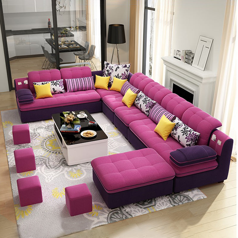 Cushion Back Pillow Top Arm Tufted Sectional Sofa Set for Living Room Velvet Pink Clearhalo 'Furniture' 'furniture_sectionals' 'kitchen' 'kitchen_sectionals' 'Living Room Furniture' 'Sectionals' 4823548