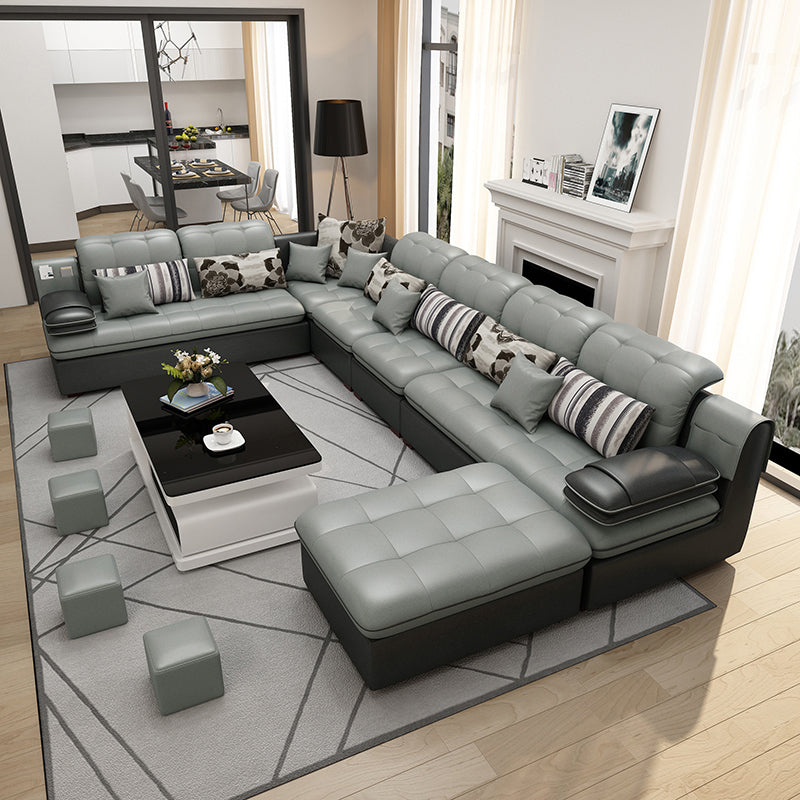 Cushion Back Pillow Top Arm Tufted Sectional Sofa Set for Living Room Faux Leather Dark Gray Clearhalo 'Furniture' 'furniture_sectionals' 'kitchen' 'kitchen_sectionals' 'Living Room Furniture' 'Sectionals' 4823551