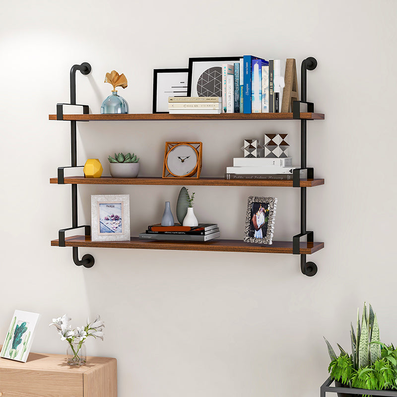 Industrial Wall Unit Bookshelf Black Iron Frame Brown Solid Wood Shelf Bookshelf Clearhalo 'Bookcases' 'furn' 'furn_bookcases' 'Furniture' 'furniture_bookcases' 'kitchen' 'kitchen_bookcases' 'Living Room Furniture' 'Office Furniture' 4826367