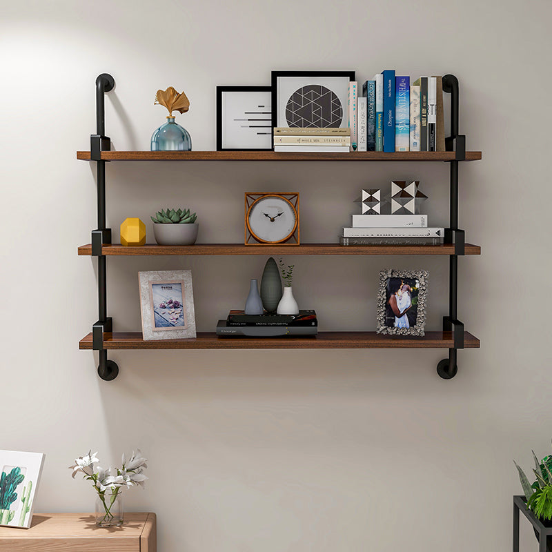 Industrial Wall Unit Bookshelf Black Iron Frame Brown Solid Wood Shelf Bookshelf Clearhalo 'Bookcases' 'furn' 'furn_bookcases' 'Furniture' 'furniture_bookcases' 'kitchen' 'kitchen_bookcases' 'Living Room Furniture' 'Office Furniture' 4826368