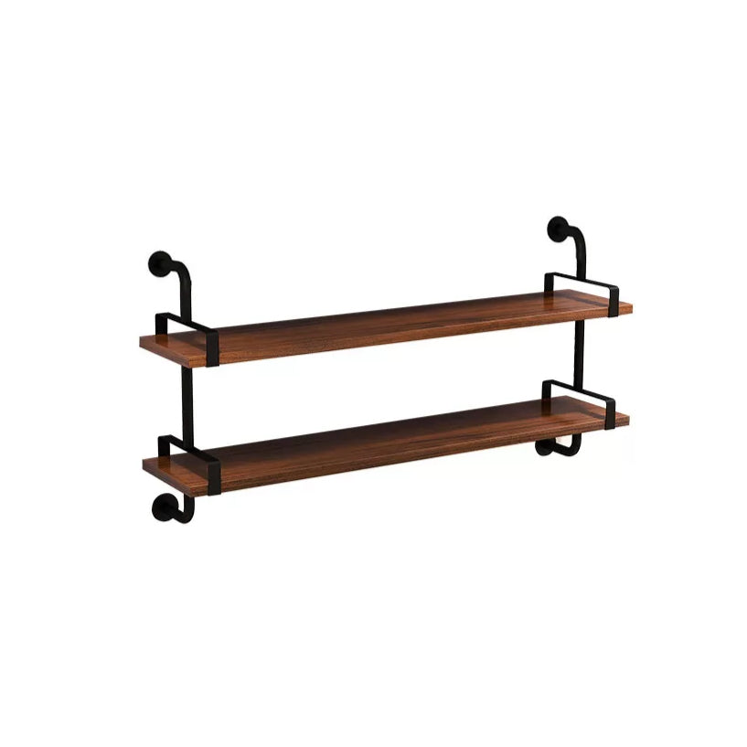 Industrial Wall Unit Bookshelf Black Iron Frame Brown Solid Wood Shelf Bookshelf Clearhalo 'Bookcases' 'furn' 'furn_bookcases' 'Furniture' 'furniture_bookcases' 'kitchen' 'kitchen_bookcases' 'Living Room Furniture' 'Office Furniture' 4826376