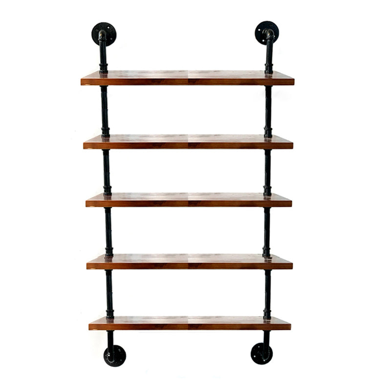 Industrial Style Bookshelf Wall Mounted Solid Wood Bookcase for Home Office 31.5"L x 7.9"W x 64.6"H Clearhalo 'Bookcases' 'furn' 'furn_bookcases' 'Furniture' 'furniture_bookcases' 'kitchen' 'kitchen_bookcases' 'Living Room Furniture' 'Office Furniture' 4826452