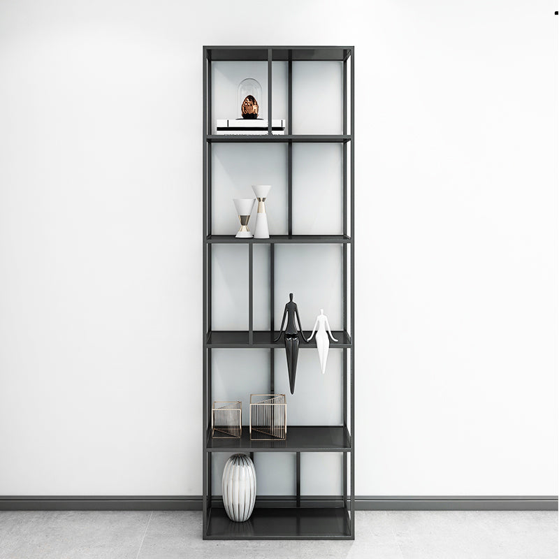 Metal Industrial Etagere Bookshelf Iron Open Vertical Bookshelf for Office 23.6"L x 9.8"W x 78.7"H Black Clearhalo 'Bookcases' 'furn' 'furn_bookcases' 'Furniture' 'furniture_bookcases' 'kitchen' 'kitchen_bookcases' 'Living Room Furniture' 'Office Furniture' 4826472