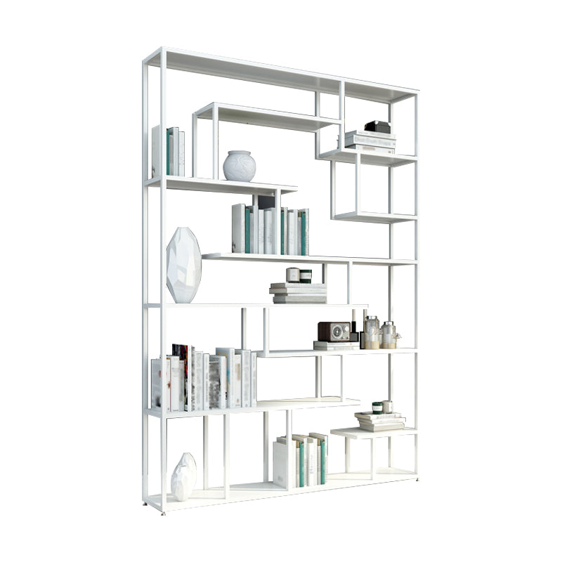 Industrial Metal Etagere Bookshelf Open Iron Bookshelf for Home Office 59.1"L x 9.8"W x 78.7"H White Clearhalo 'Bookcases' 'furn' 'furn_bookcases' 'Furniture' 'furniture_bookcases' 'kitchen' 'kitchen_bookcases' 'Living Room Furniture' 'Office Furniture' 4826492