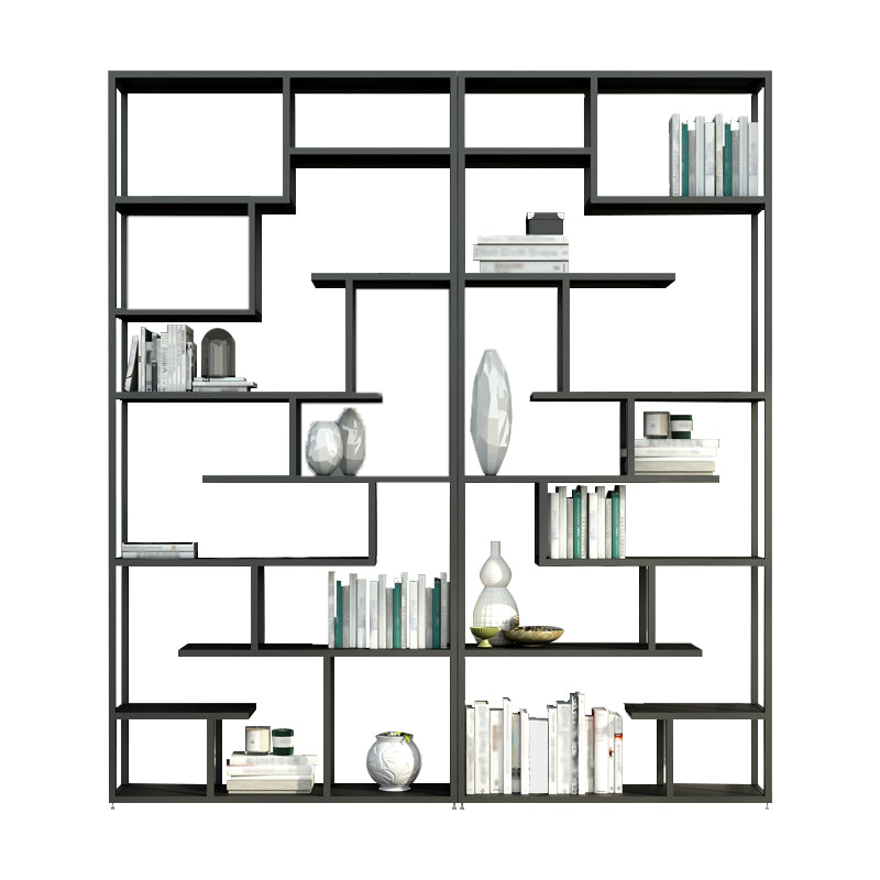 Industrial Metal Etagere Bookshelf Open Iron Bookshelf for Home Office 74.8"L x 9.8"W x 78.7"H Black Clearhalo 'Bookcases' 'furn' 'furn_bookcases' 'Furniture' 'furniture_bookcases' 'kitchen' 'kitchen_bookcases' 'Living Room Furniture' 'Office Furniture' 4826505