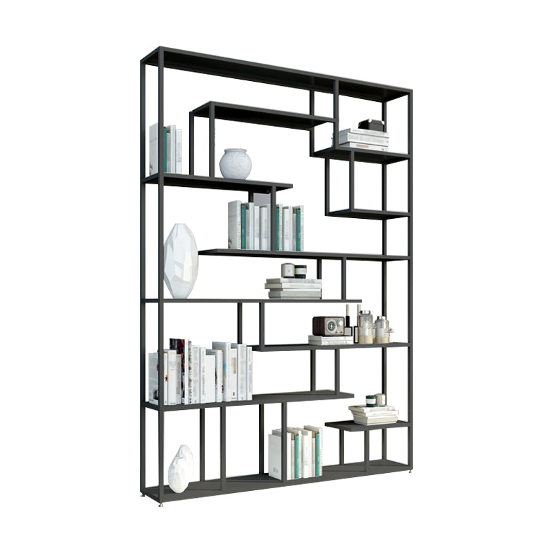 Industrial Metal Etagere Bookshelf Open Iron Bookshelf for Home Office 59.1"L x 9.8"W x 78.7"H Black Clearhalo 'Bookcases' 'furn' 'furn_bookcases' 'Furniture' 'furniture_bookcases' 'kitchen' 'kitchen_bookcases' 'Living Room Furniture' 'Office Furniture' 4826507