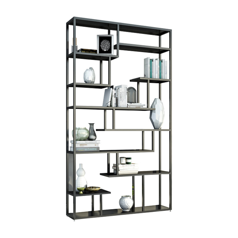 Industrial Metal Etagere Bookshelf Open Iron Bookshelf for Home Office 47.2"L x 9.8"W x 78.7"H Black Clearhalo 'Bookcases' 'furn' 'furn_bookcases' 'Furniture' 'furniture_bookcases' 'kitchen' 'kitchen_bookcases' 'Living Room Furniture' 'Office Furniture' 4826508