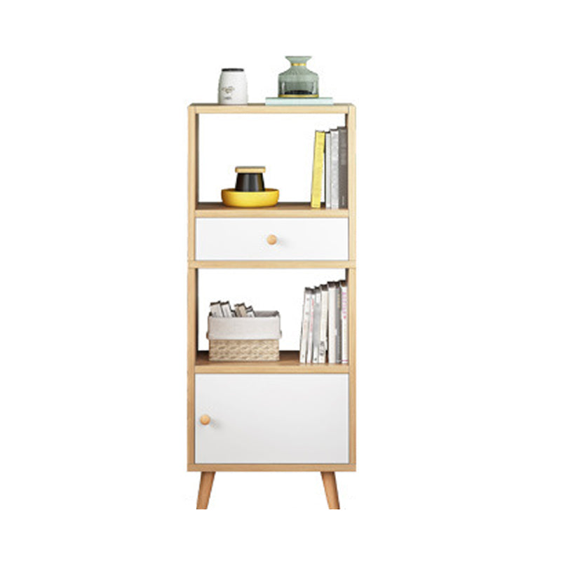 Scandinavian Manufactured Wood Standard Bookshelf Vertical Open Bookshelf with Door 19.7"L x 9.4"W x 47.2"H White-Wood Drawers Clearhalo 'Bookcases' 'furn' 'furn_bookcases' 'Furniture' 'furniture_bookcases' 'kitchen' 'kitchen_bookcases' 'Living Room Furniture' 'Office Furniture' 4826619