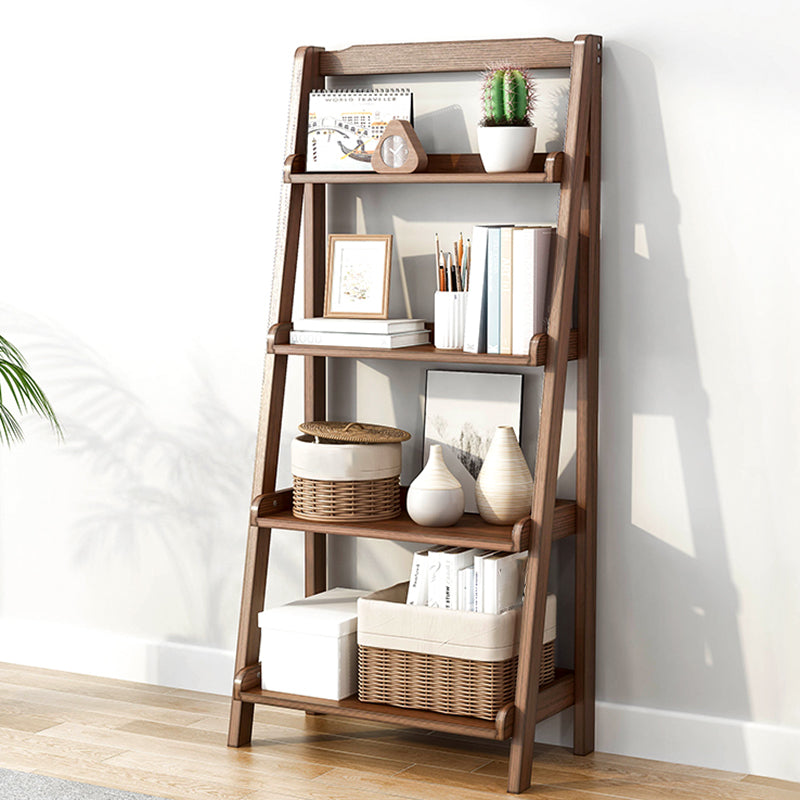 Contemporary Wooden Bookcase Open Back Bookcase for Home Office 23.6"L x 13.4"W x 55.1"H Brown Clearhalo 'Bookcases' 'furn' 'furn_bookcases' 'Furniture' 'furniture_bookcases' 'kitchen' 'kitchen_bookcases' 'Living Room Furniture' 'Office Furniture' 4826721