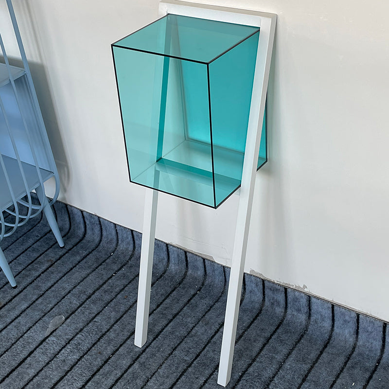 Contemporary Geometric Bookshelf Acrylic Bookshelf,11.8"L x 9.4"W x 35.4"H Lake Blue Clearhalo 'Bookcases' 'furn' 'furn_bookcases' 'Furniture' 'furniture_bookcases' 'kitchen' 'kitchen_bookcases' 'Living Room Furniture' 'Office Furniture' 4826766