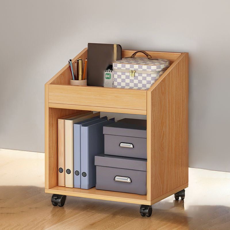 Modern Style Wooden Bookshelf Open Shelf Bookcase with Caster Wheels 15.7"L x 11.8"W x 21.7"H Natural Clearhalo 'Bookcases' 'furn' 'furn_bookcases' 'Furniture' 'furniture_bookcases' 'kitchen' 'kitchen_bookcases' 'Living Room Furniture' 'Office Furniture' 4826818