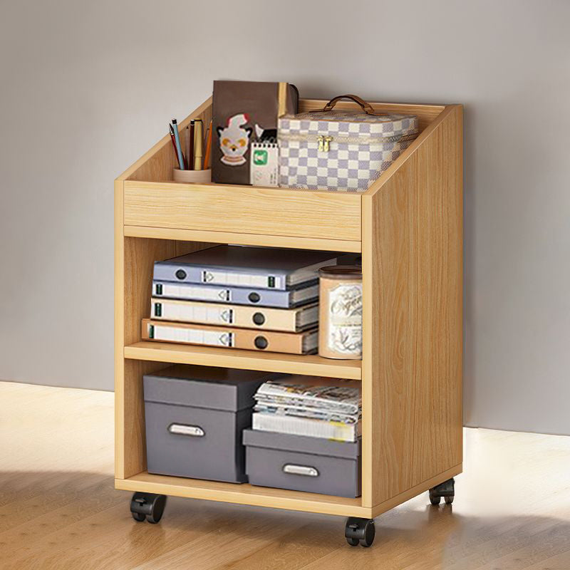 Modern Style Wooden Bookshelf Open Shelf Bookcase with Caster Wheels 15.7"L x 11.8"W x 25.2"H Natural Clearhalo 'Bookcases' 'furn' 'furn_bookcases' 'Furniture' 'furniture_bookcases' 'kitchen' 'kitchen_bookcases' 'Living Room Furniture' 'Office Furniture' 4826823