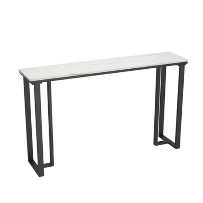 Modern Style Bar Table 42-inch Height Stone Top and Metal Base Bistro Table White-Gold Without Chairs Clearhalo 'Bar Furniture' 'Bar Tables' 'bar_tables' 'furn' 'furn_bar_tables' 'Furniture' 'furniture_bar_tables' 'Kitchen & Dining Furniture' 4829080
