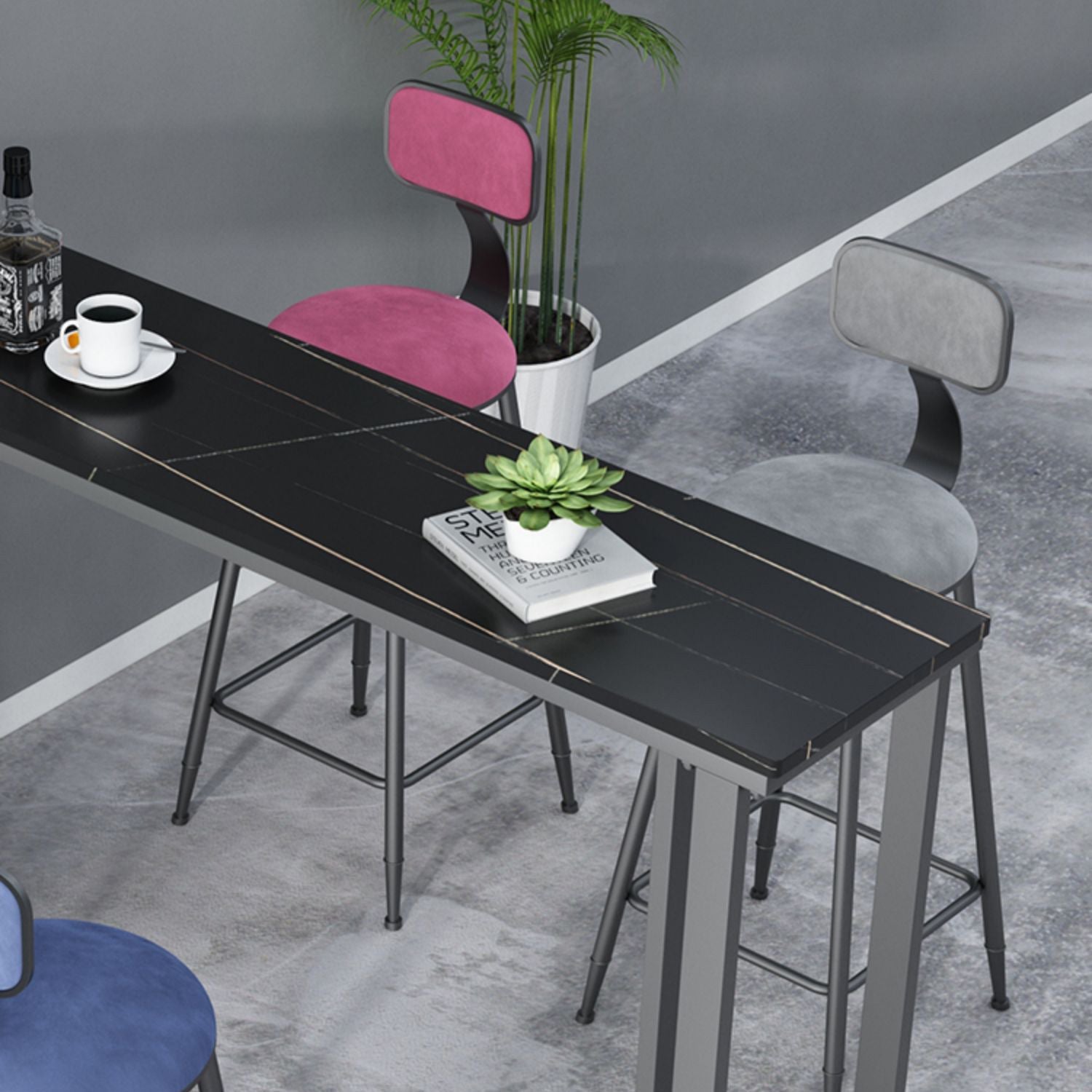 Modern Style Bar Table 42-inch Height Stone Top and Metal Base Bistro Table Clearhalo 'Bar Furniture' 'Bar Tables' 'bar_tables' 'furn' 'furn_bar_tables' 'Furniture' 'furniture_bar_tables' 'Kitchen & Dining Furniture' 4829081