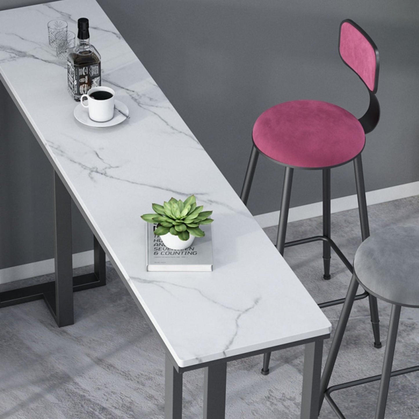 Modern Style Bar Table 42-inch Height Stone Top and Metal Base Bistro Table Clearhalo 'Bar Furniture' 'Bar Tables' 'bar_tables' 'furn' 'furn_bar_tables' 'Furniture' 'furniture_bar_tables' 'Kitchen & Dining Furniture' 4829082
