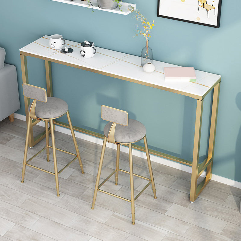 Glam Style Bar Table 42-inch Height Stone Top and Metal Base Bistro Table 94.5"L x 15.7"W x 41.3"H White-Gold Without Chairs Clearhalo 'Bar Furniture' 'Bar Tables' 'bar_tables' 'furn' 'furn_bar_tables' 'Furniture' 'furniture_bar_tables' 'Kitchen & Dining Furniture' 4829090