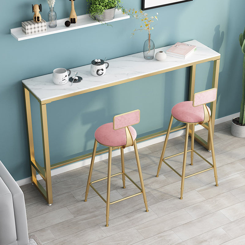 Glam Style Bar Table 42-inch Height Stone Top and Metal Base Bistro Table 86.6"L x 15.7"W x 41.3"H White-Gold Without Chairs Clearhalo 'Bar Furniture' 'Bar Tables' 'bar_tables' 'furn' 'furn_bar_tables' 'Furniture' 'furniture_bar_tables' 'Kitchen & Dining Furniture' 4829093