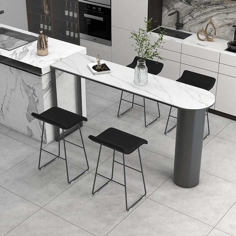 Modern Black Iron Bar Dining Table with White Stone Top Indoor Bistro Table 86.6"L x 19.7"W x 41.3"H Without Chairs Clearhalo 'Bar Furniture' 'Bar Tables' 'bar_tables' 'furn' 'furn_bar_tables' 'Furniture' 'furniture_bar_tables' 'Kitchen & Dining Furniture' 4829129