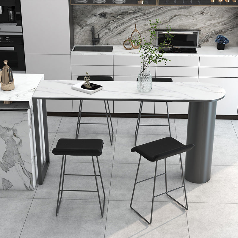 Modern Black Iron Bar Dining Table with White Stone Top Indoor Bistro Table 70.9"L x 19.7"W x 41.3"H Without Chairs Clearhalo 'Bar Furniture' 'Bar Tables' 'bar_tables' 'furn' 'furn_bar_tables' 'Furniture' 'furniture_bar_tables' 'Kitchen & Dining Furniture' 4829131