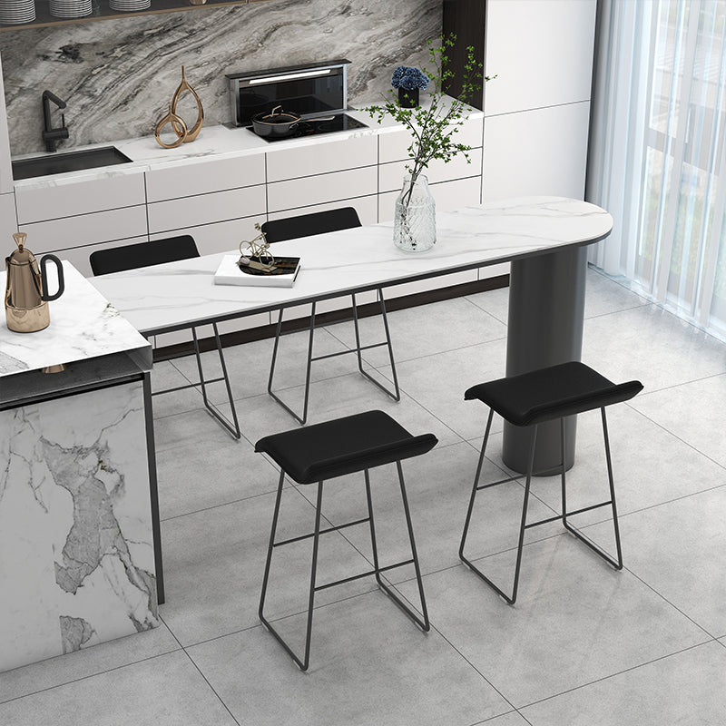 Modern Black Iron Bar Dining Table with White Stone Top Indoor Bistro Table 63"L x 19.7"W x 41.3"H Without Chairs Clearhalo 'Bar Furniture' 'Bar Tables' 'bar_tables' 'furn' 'furn_bar_tables' 'Furniture' 'furniture_bar_tables' 'Kitchen & Dining Furniture' 4829132