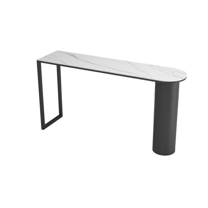 Modern Black Iron Bar Dining Table with White Stone Top Indoor Bistro Table Without Chairs Clearhalo 'Bar Furniture' 'Bar Tables' 'bar_tables' 'furn' 'furn_bar_tables' 'Furniture' 'furniture_bar_tables' 'Kitchen & Dining Furniture' 4829133