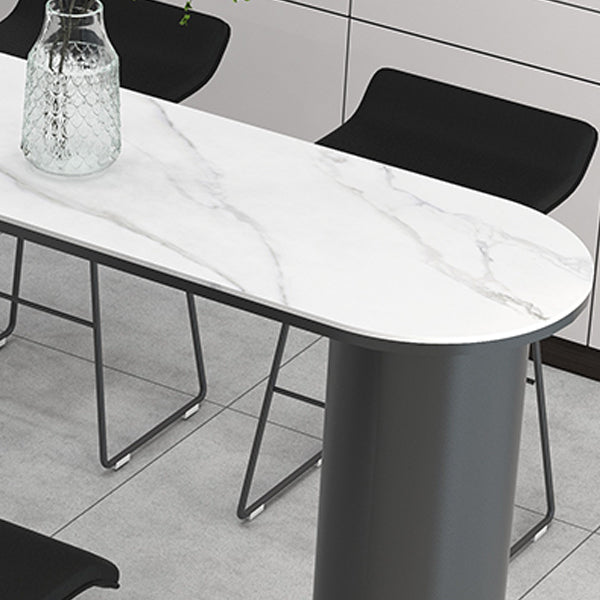 Modern Black Iron Bar Dining Table with White Stone Top Indoor Bistro Table Clearhalo 'Bar Furniture' 'Bar Tables' 'bar_tables' 'furn' 'furn_bar_tables' 'Furniture' 'furniture_bar_tables' 'Kitchen & Dining Furniture' 4829136