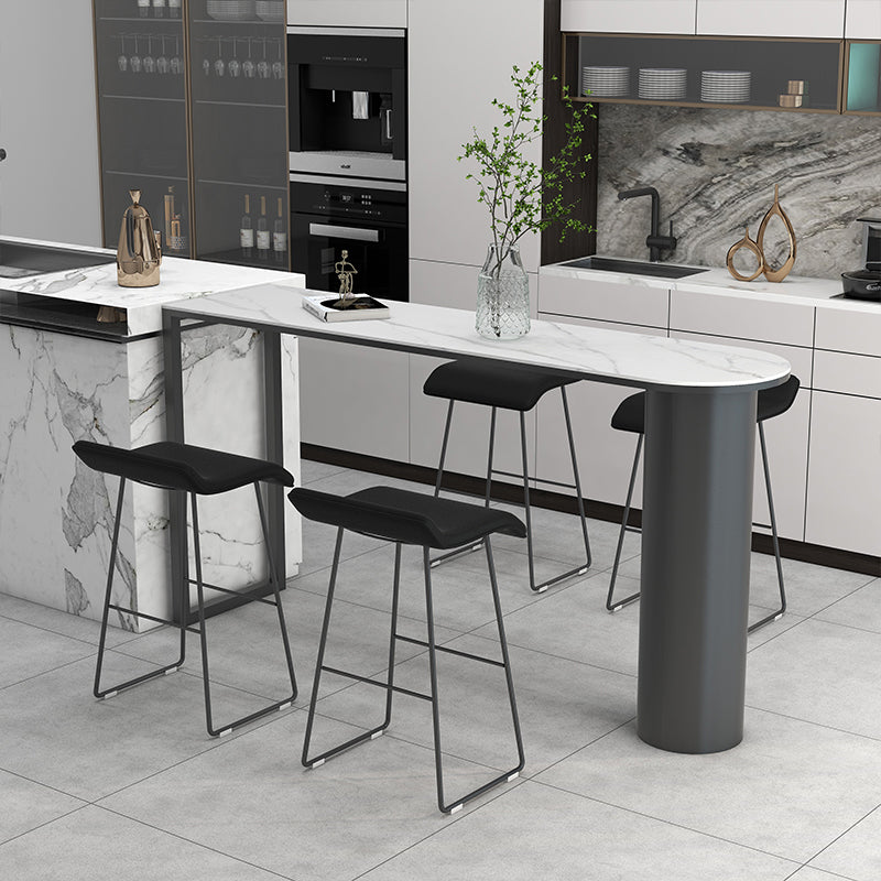 Modern Black Iron Bar Dining Table with White Stone Top Indoor Bistro Table Clearhalo 'Bar Furniture' 'Bar Tables' 'bar_tables' 'furn' 'furn_bar_tables' 'Furniture' 'furniture_bar_tables' 'Kitchen & Dining Furniture' 4829137