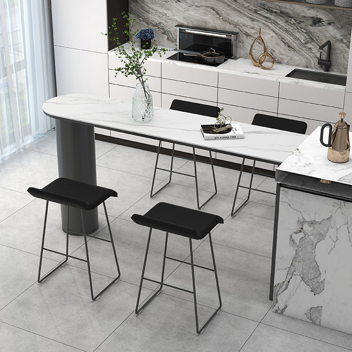 Modern Black Iron Bar Dining Table with White Stone Top Indoor Bistro Table Clearhalo 'Bar Furniture' 'Bar Tables' 'bar_tables' 'furn' 'furn_bar_tables' 'Furniture' 'furniture_bar_tables' 'Kitchen & Dining Furniture' 4829138