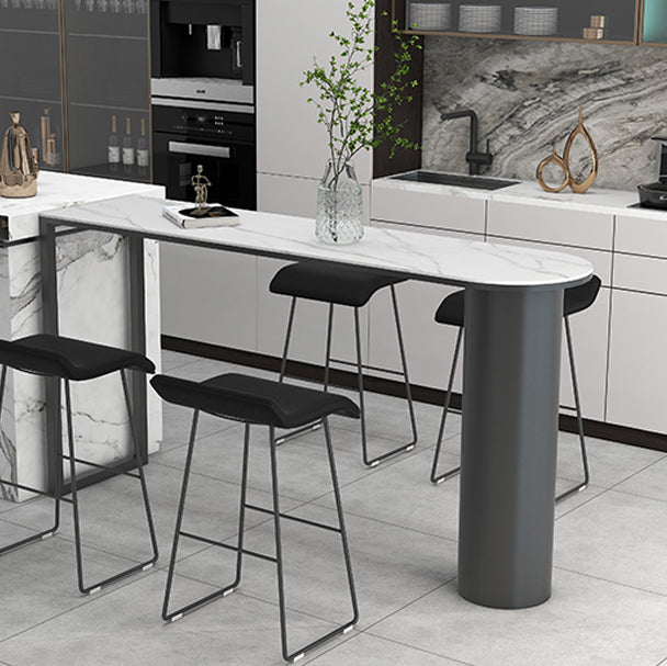 Modern Black Iron Bar Dining Table with White Stone Top Indoor Bistro Table Clearhalo 'Bar Furniture' 'Bar Tables' 'bar_tables' 'furn' 'furn_bar_tables' 'Furniture' 'furniture_bar_tables' 'Kitchen & Dining Furniture' 4829139