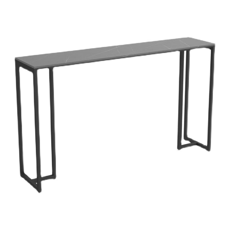 Modern Black Iron Bar Dining Table with Stone Top Rectangle Indoor Bistro Table Grey Without Footrest Clearhalo 'Bar Furniture' 'Bar Tables' 'bar_tables' 'furn' 'furn_bar_tables' 'Furniture' 'furniture_bar_tables' 'Kitchen & Dining Furniture' 4829147