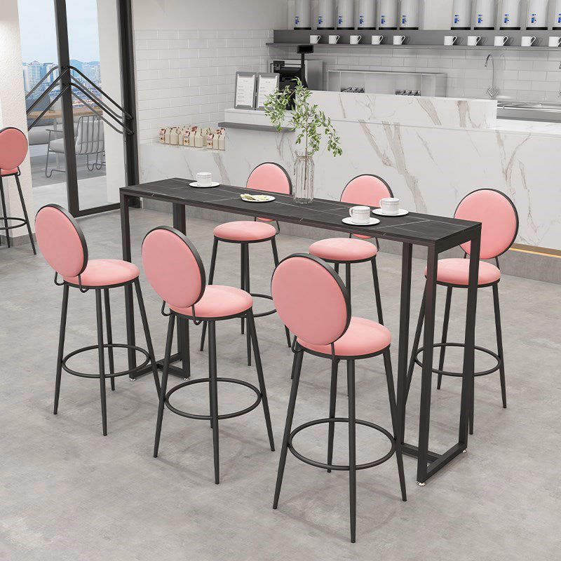 Modern Black Iron Bar Dining Table with Stone Top Rectangle Indoor Bistro Table 70.9"L x 15.7"W x 41.3"H Black Without Footrest Clearhalo 'Bar Furniture' 'Bar Tables' 'bar_tables' 'furn' 'furn_bar_tables' 'Furniture' 'furniture_bar_tables' 'Kitchen & Dining Furniture' 4829148