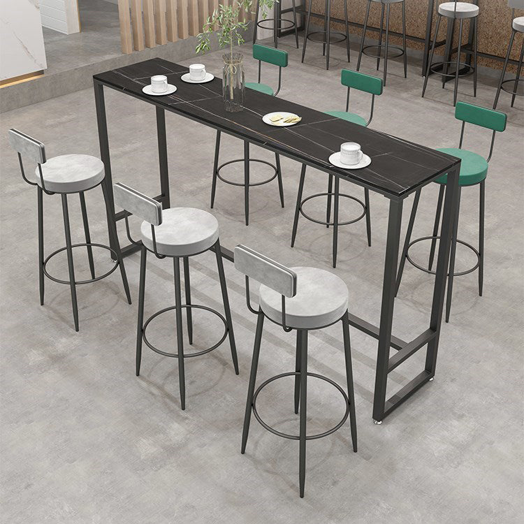 Modern Black Iron Bar Dining Table with Stone Top Rectangle Indoor Bistro Table Clearhalo 'Bar Furniture' 'Bar Tables' 'bar_tables' 'furn' 'furn_bar_tables' 'Furniture' 'furniture_bar_tables' 'Kitchen & Dining Furniture' 4829156