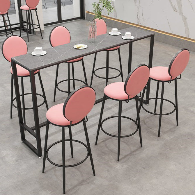 Modern Black Iron Bar Dining Table with Stone Top Rectangle Indoor Bistro Table Clearhalo 'Bar Furniture' 'Bar Tables' 'bar_tables' 'furn' 'furn_bar_tables' 'Furniture' 'furniture_bar_tables' 'Kitchen & Dining Furniture' 4829157
