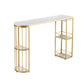 Glam Iron Bar Dining Table White Faux Marble Top Indoor Bistro Table with 2-Shelf Gold Without Chairs Clearhalo 'Bar Furniture' 'Bar Tables' 'bar_tables' 'furn' 'furn_bar_tables' 'Furniture' 'furniture_bar_tables' 'Kitchen & Dining Furniture' 4829172